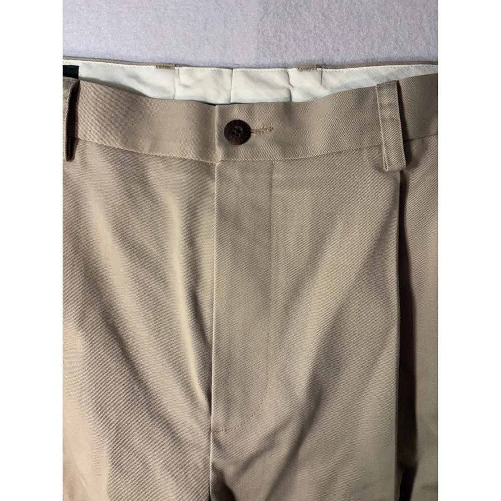 Orvis Mens Pleated Chino Pants 38 Khaki Tan Cotton Cuffed Dress Trousers RN70534